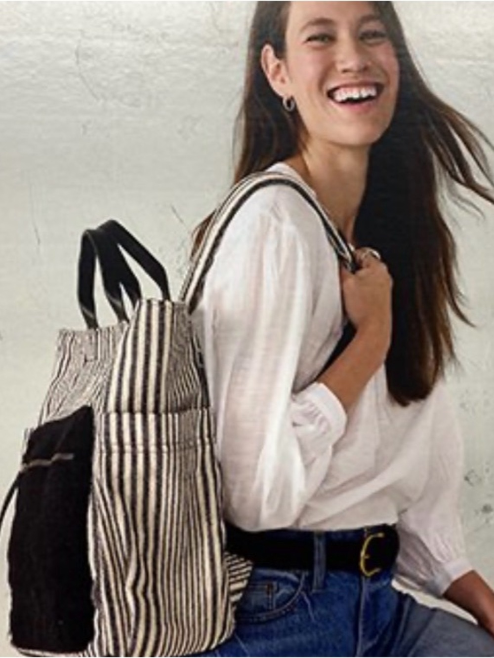 Universal Thread Canvas Stripe Tote Backpack - Black & Cream